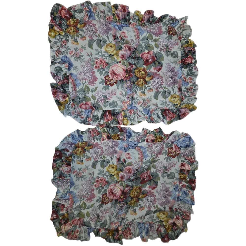 Vintage Ralph Lauren Floral Ruffled Pillow Shams Set of 2 Cotton Made in USA
